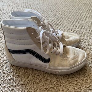 Vans High-Top Sneakers in White, Cream, and Navy Blue